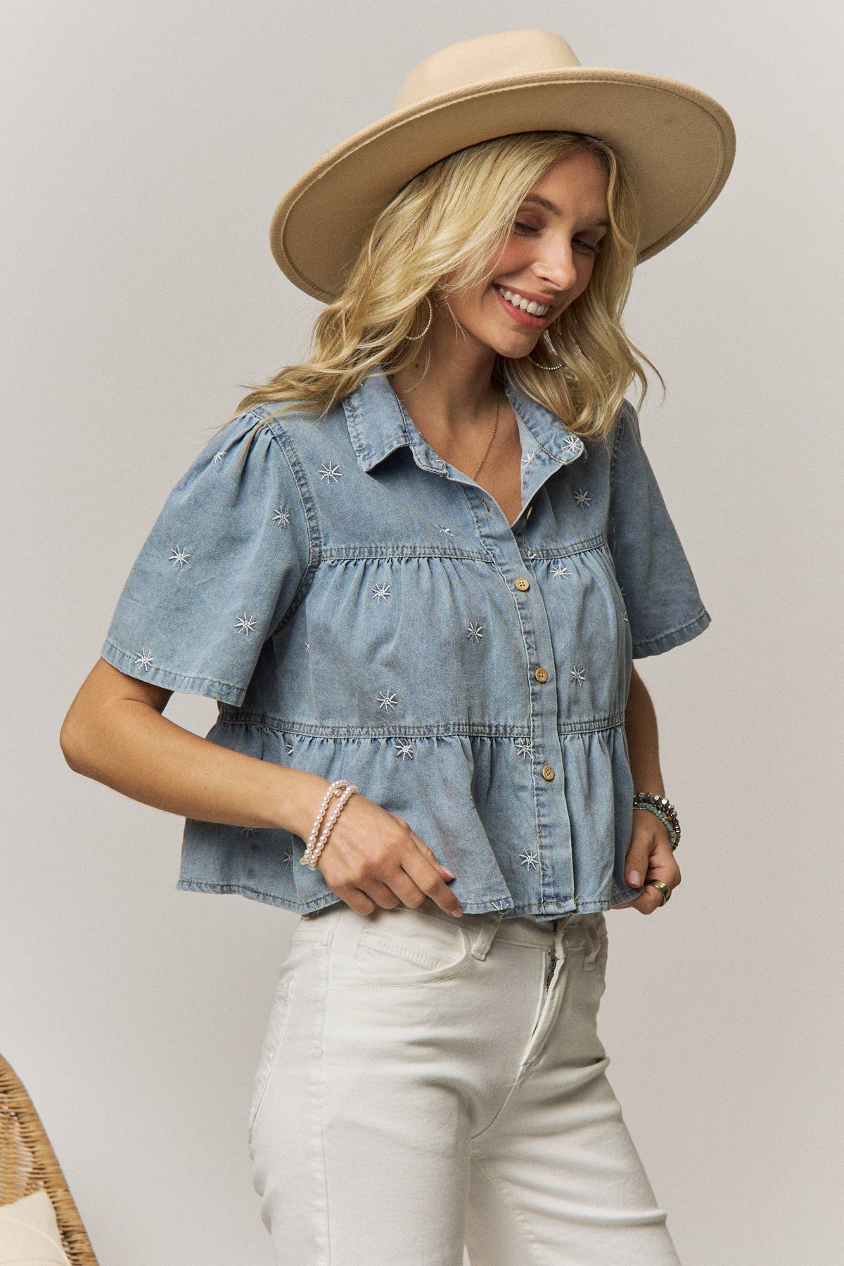 Star Embroidered Denim Shirt