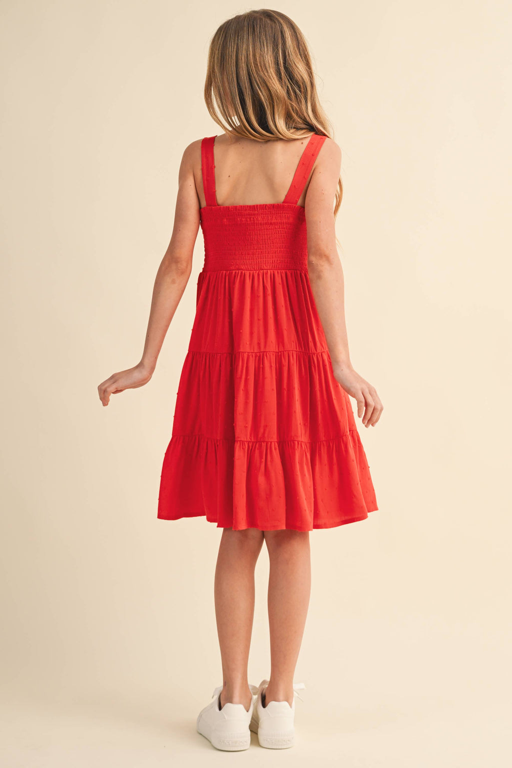 Red Smocked Tiered Dress