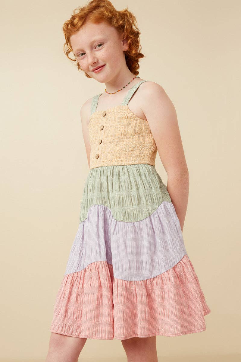 Wavy Tiered Color Block Dress