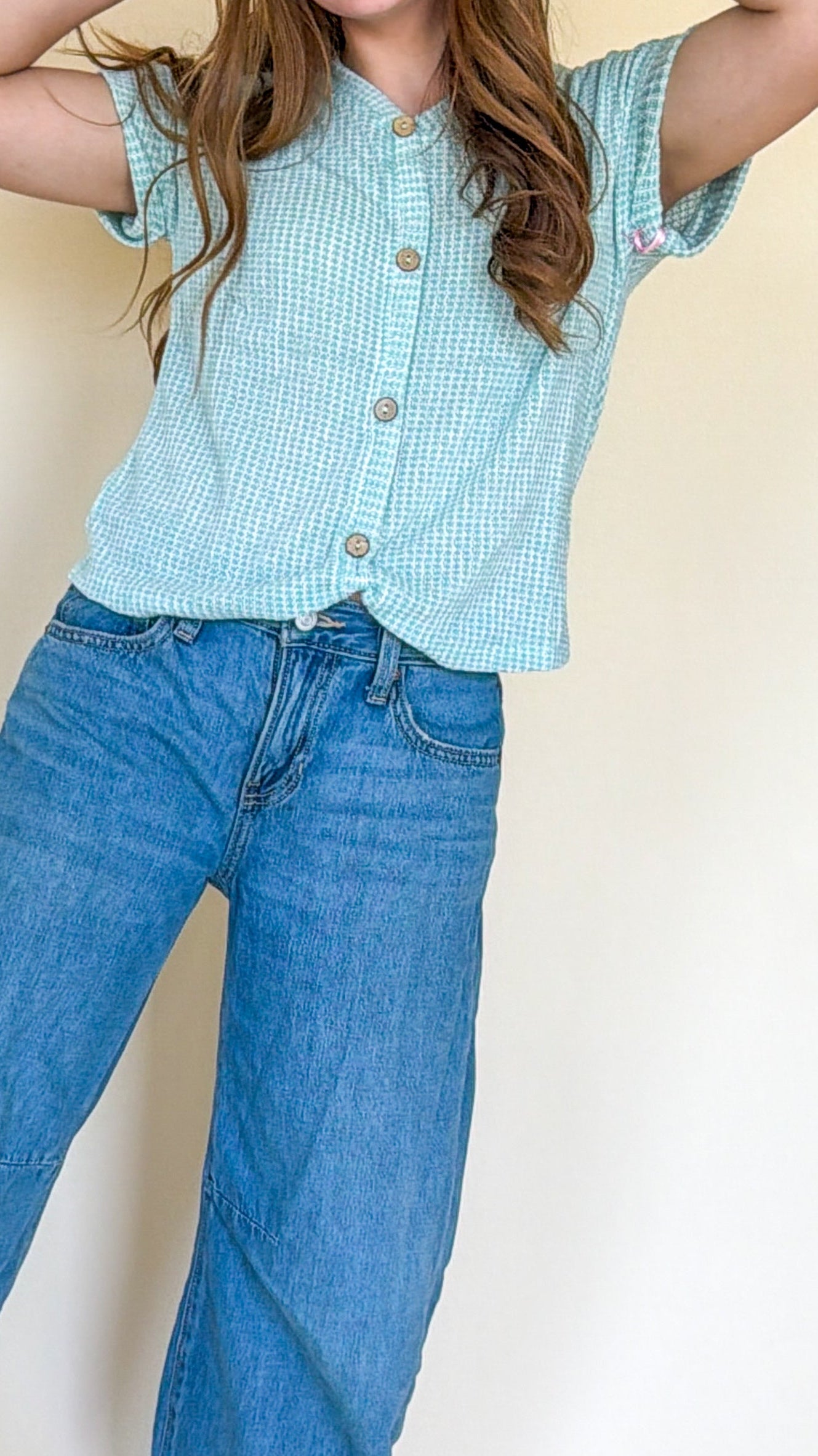 Textured Knit Buttoned Twist Front Top