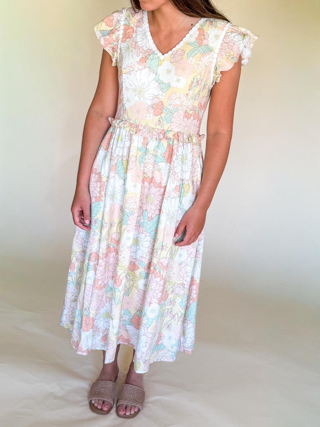 Floral Flutter Midi Dress