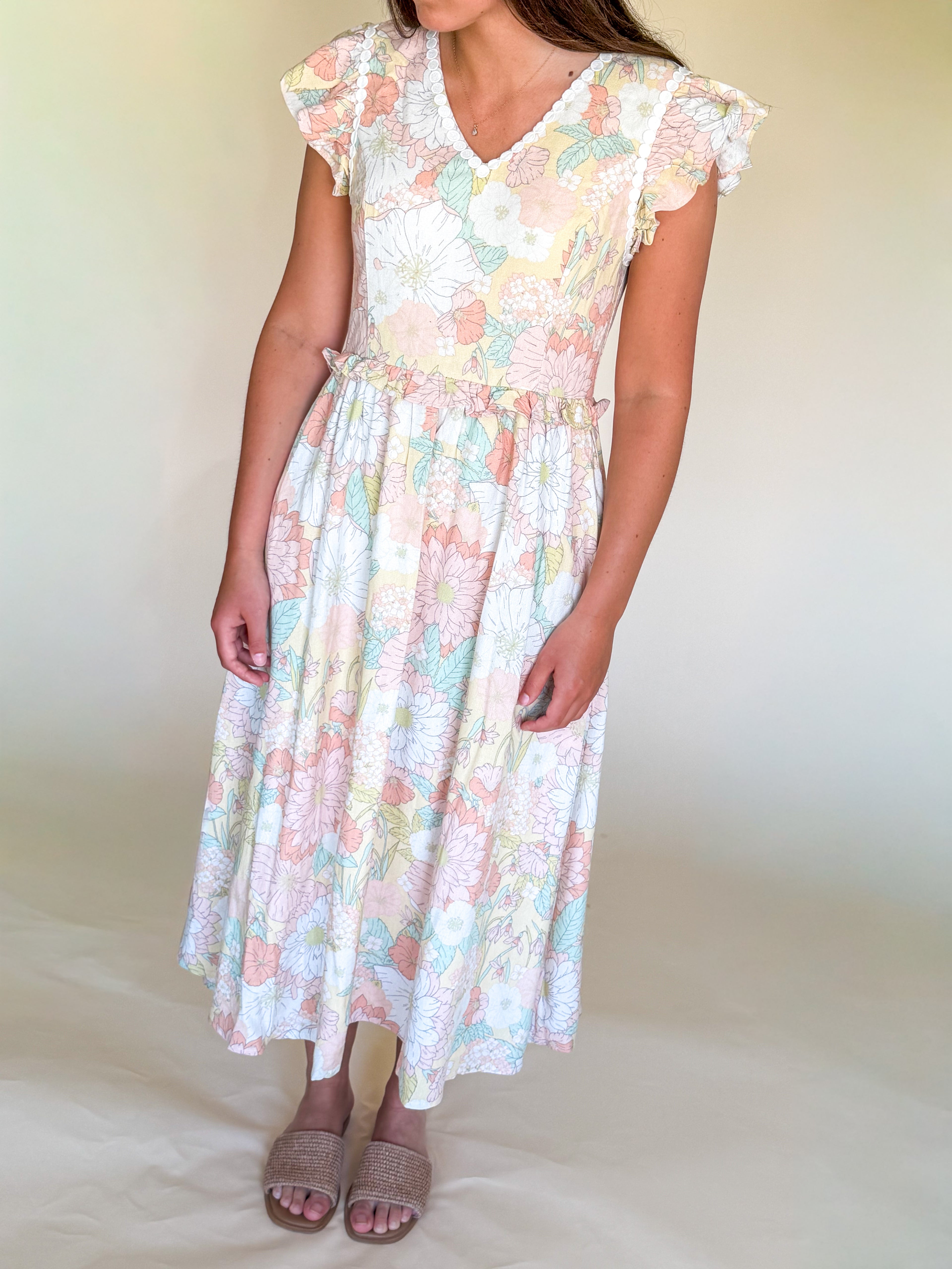 Floral Flutter Midi Dress