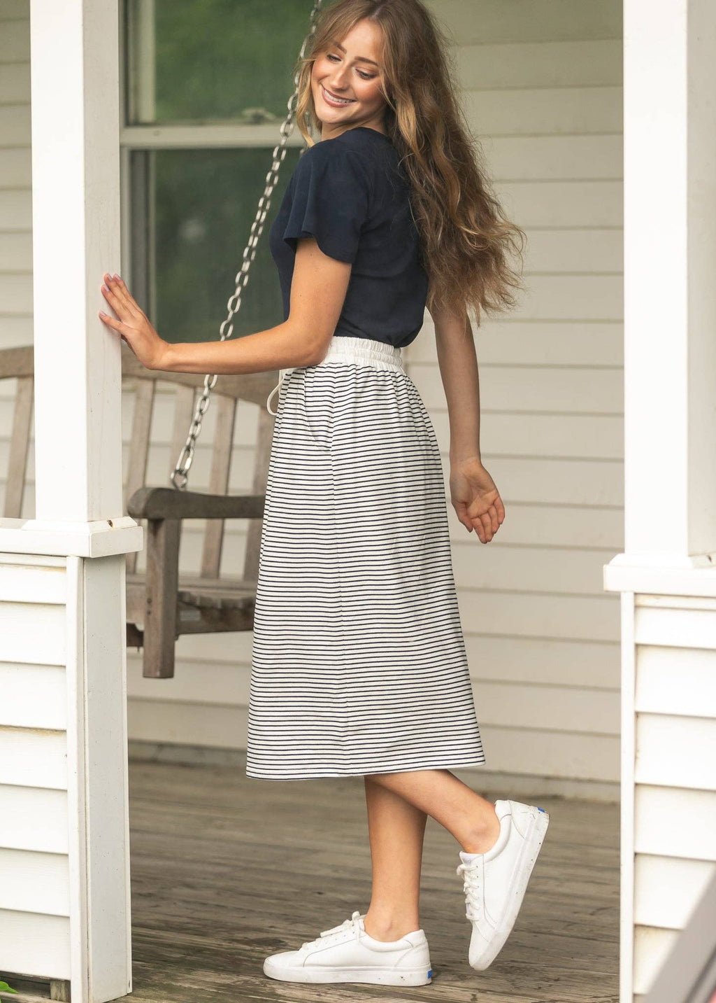 Robyn Striped Midi Skirt