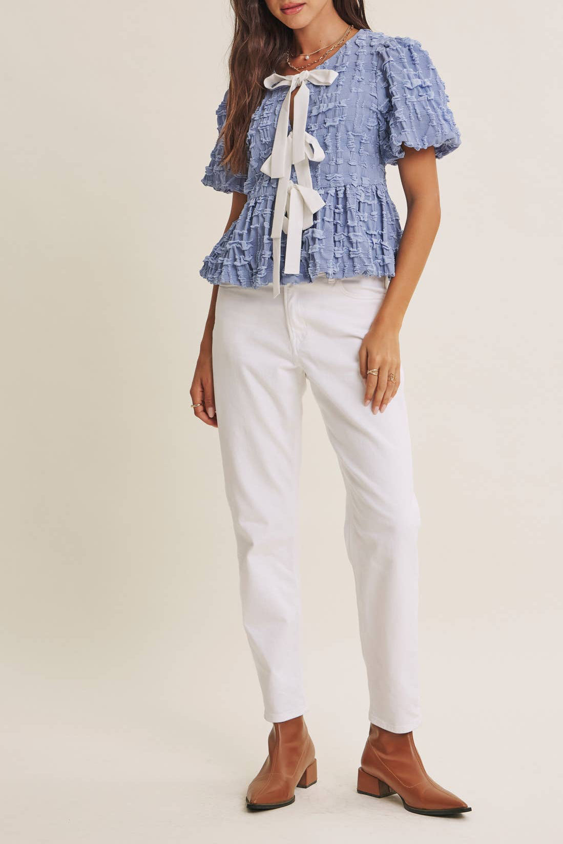 Bubble Textured Babydoll Blouse