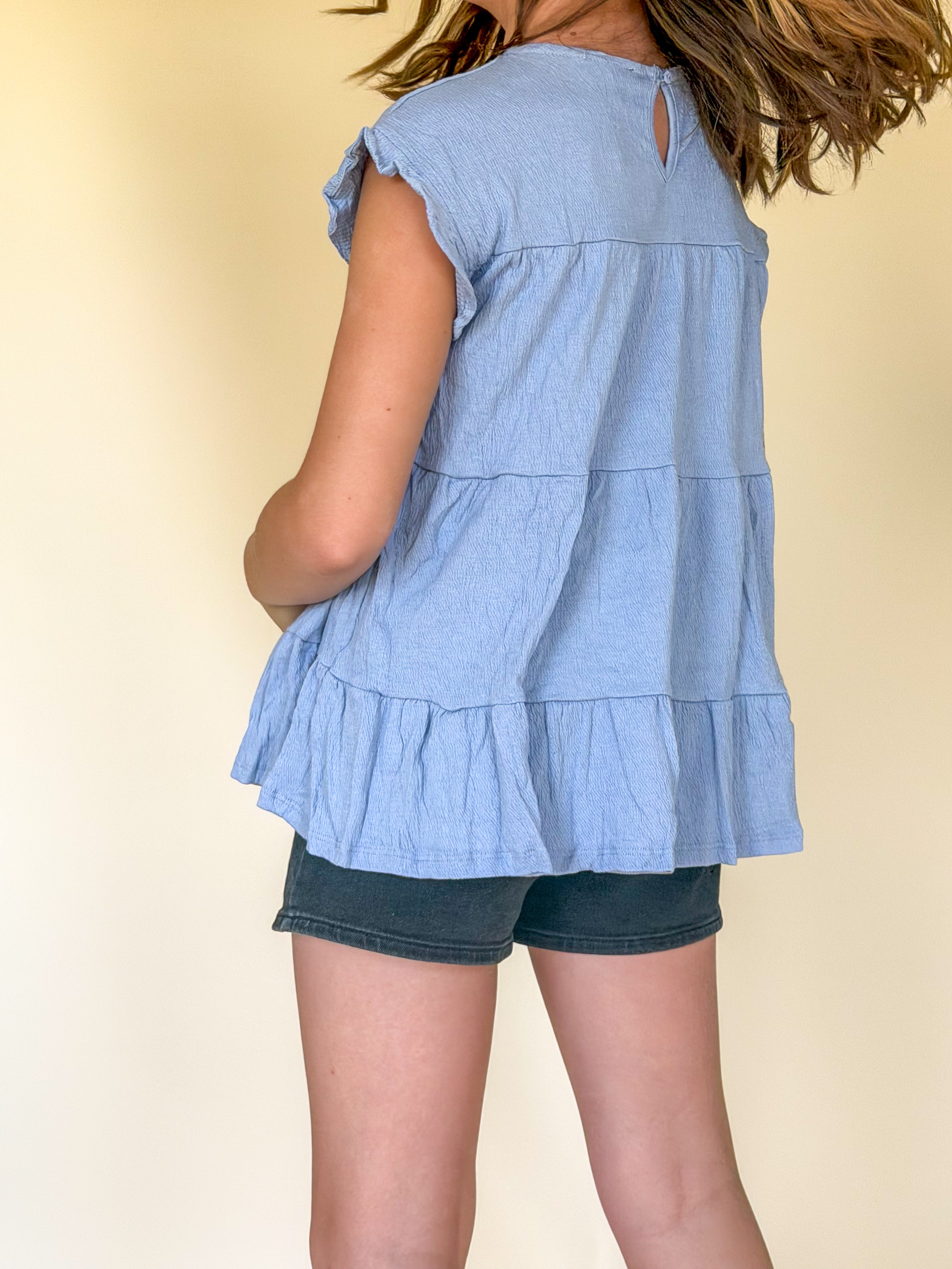 Crinkle Texture Knit Tiered Top