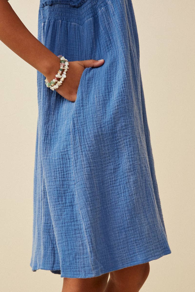 Washed Textured Smock Dress
