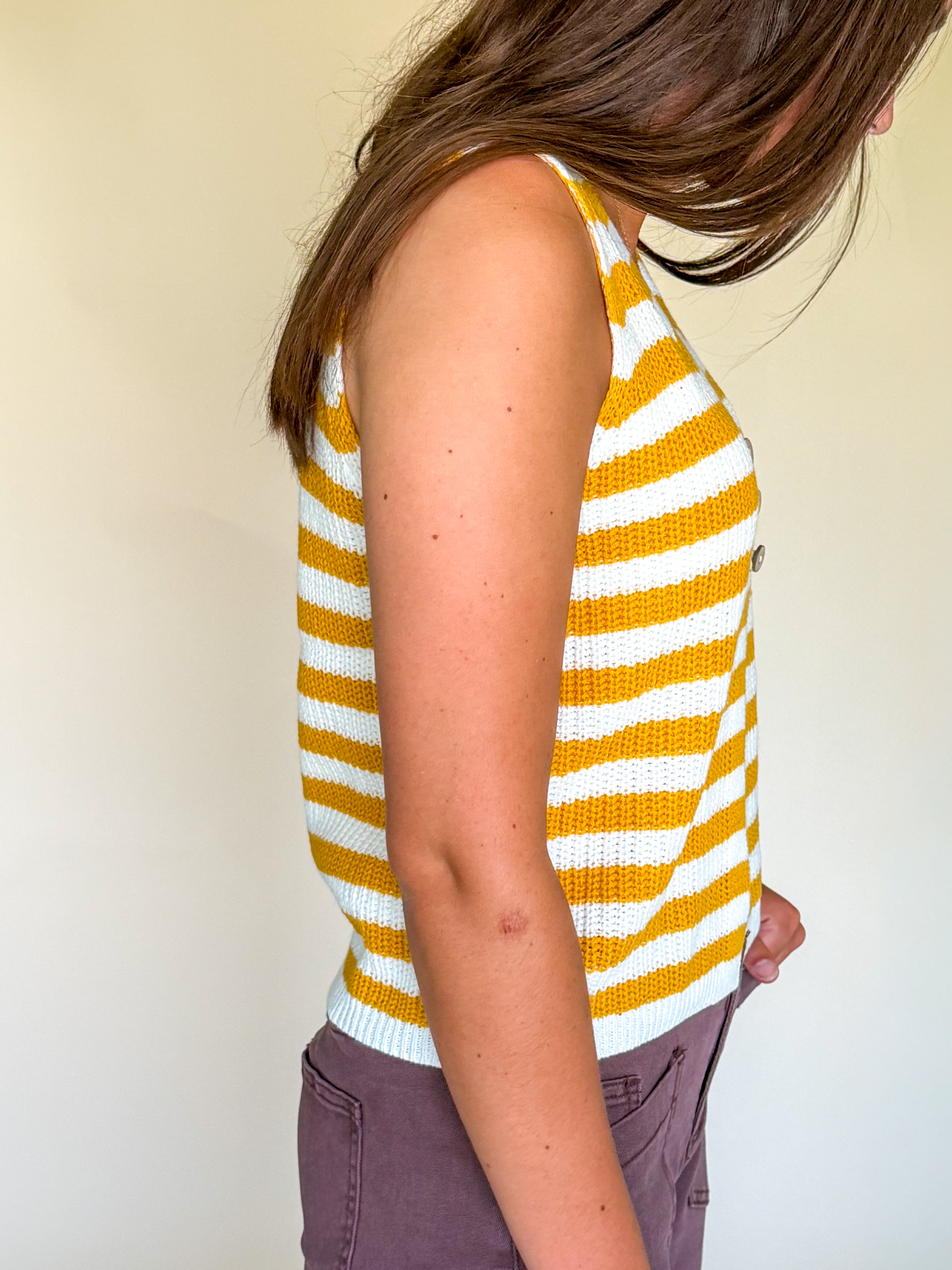 Striped Button-Front Sweater Vest