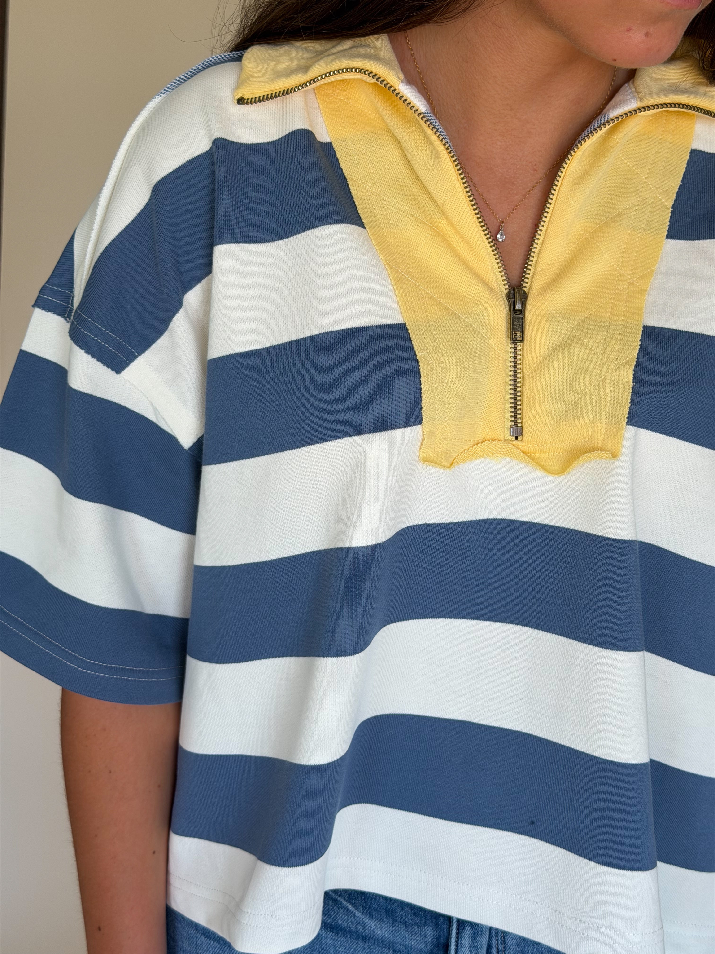 Oversized Striped Zip-Up Polo