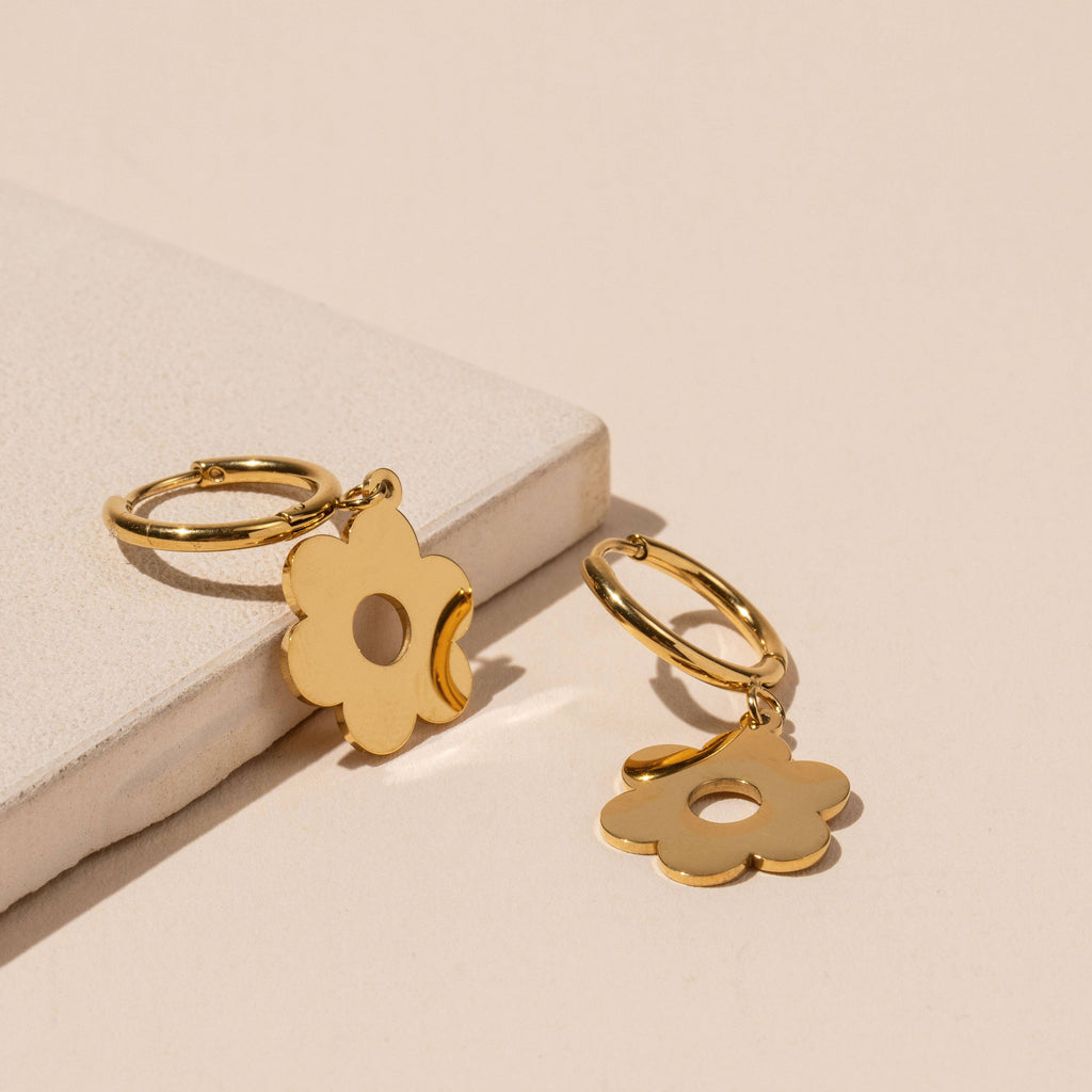 Gold Flower Cutout Hoop Earings