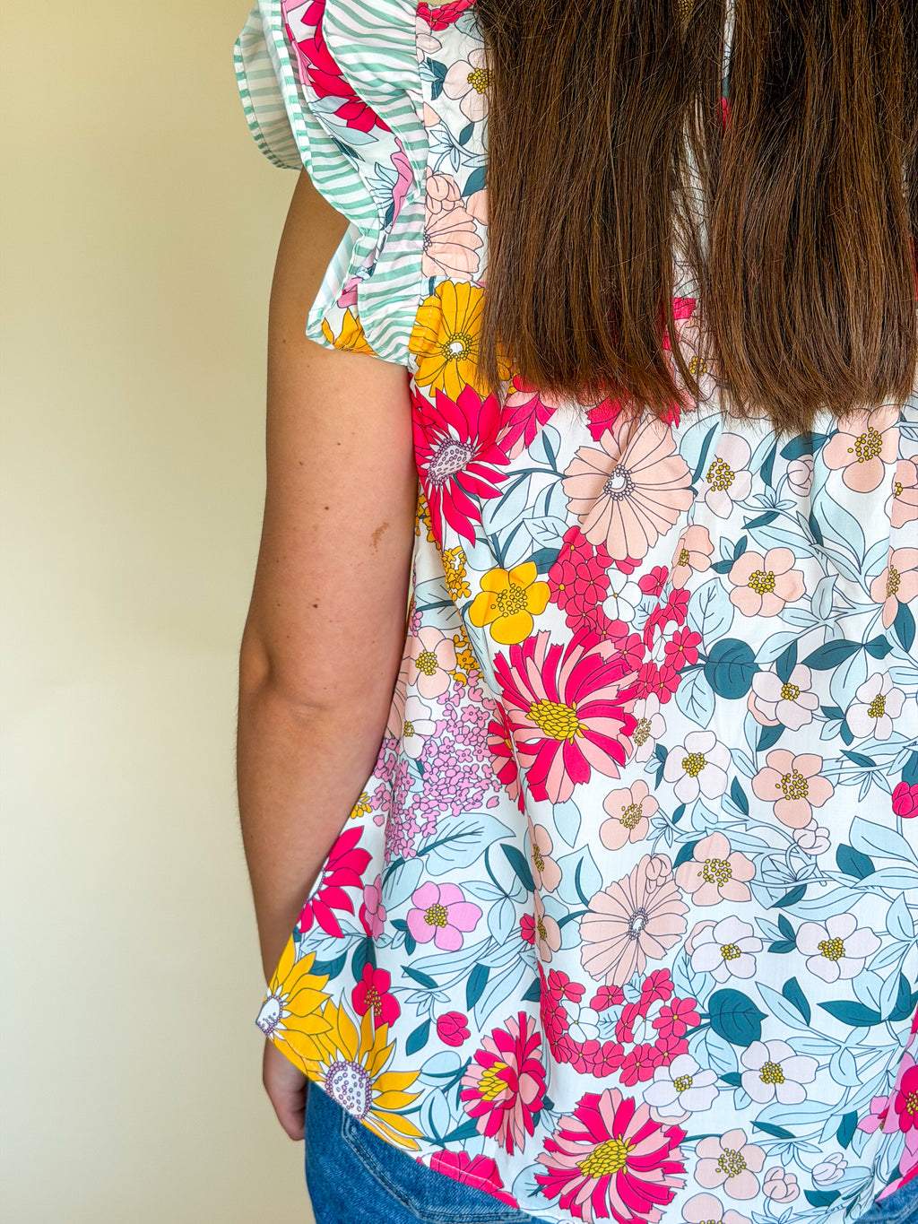 Floral Print Contrast Ruffle Blouse