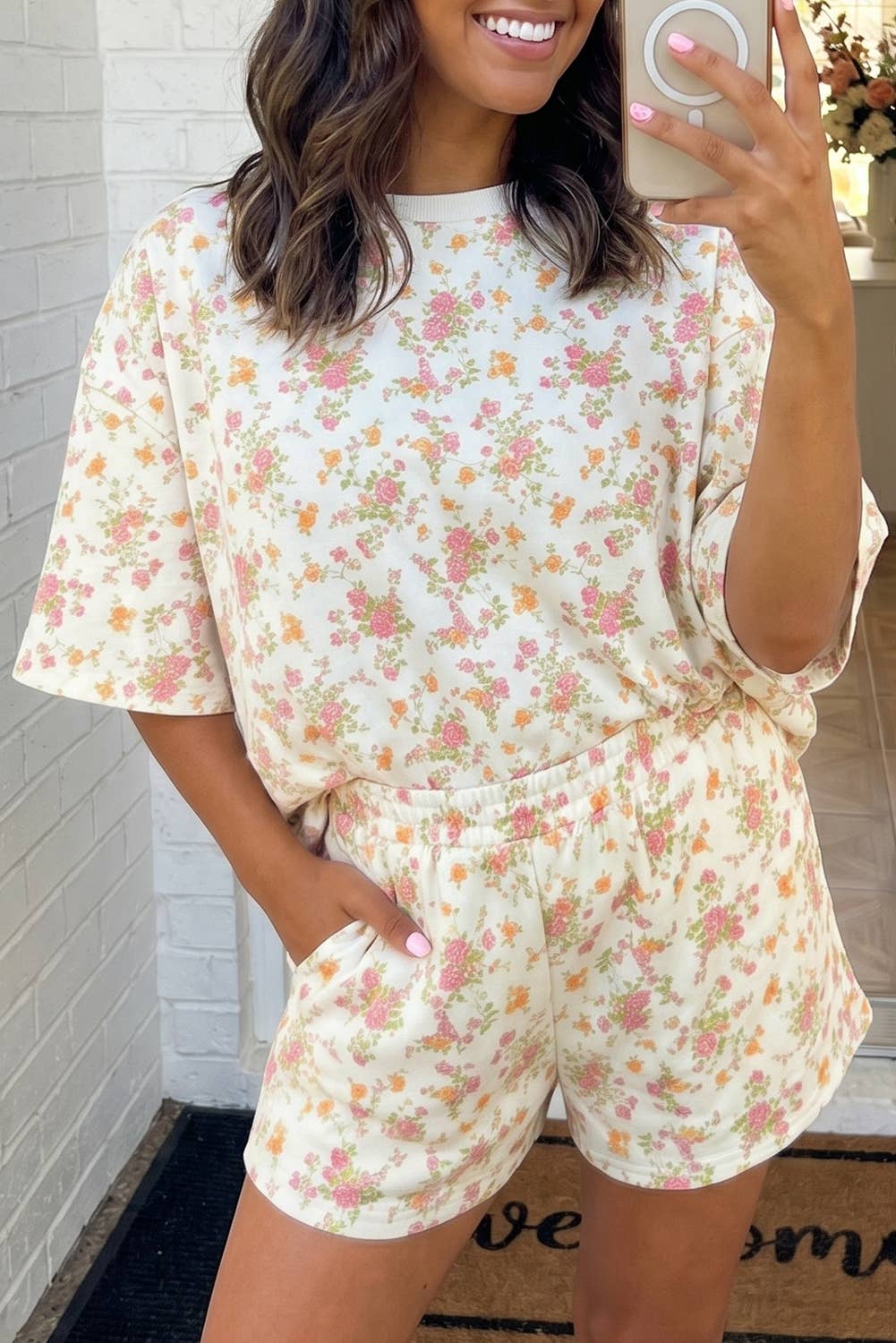 Floral Oversized Tee and Shorts Set