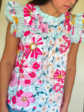 Floral Print Contrast Ruffle Blouse