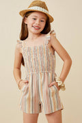 Textured Stripe Ruffle Strap Smocked Romper