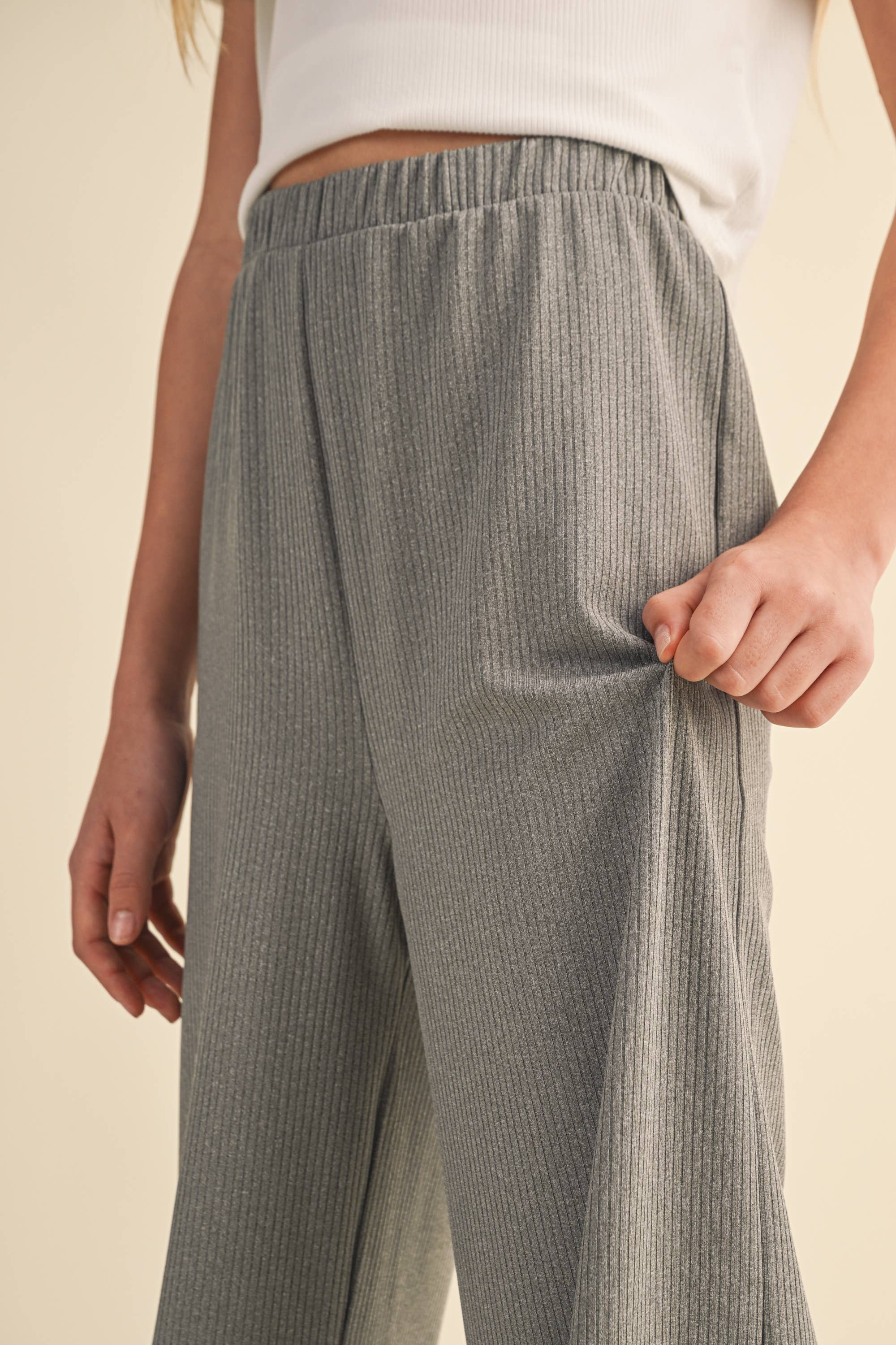 Wide Leg Pull On Rib Knit Pants