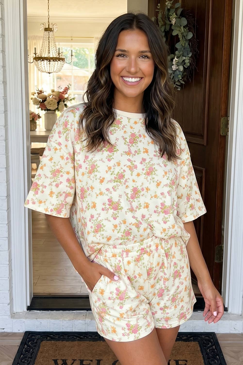 Floral Oversized Tee and Shorts Set