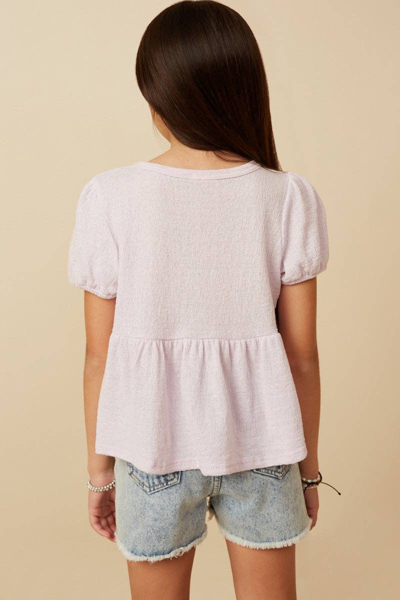 Textured Puff Sleeve Asymmetric Top