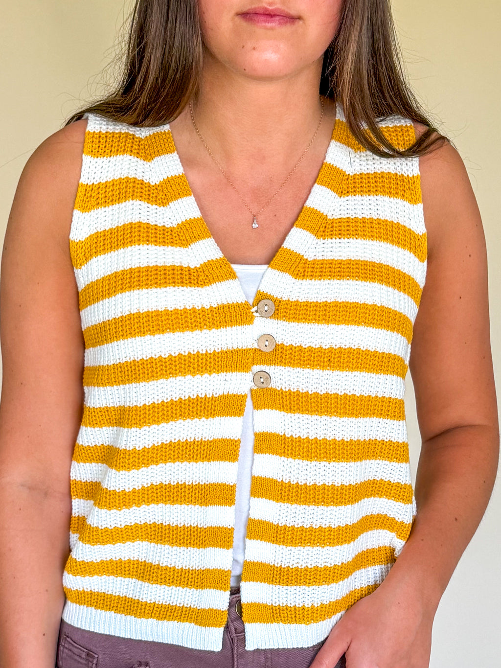 Striped Button-Front Sweater Vest