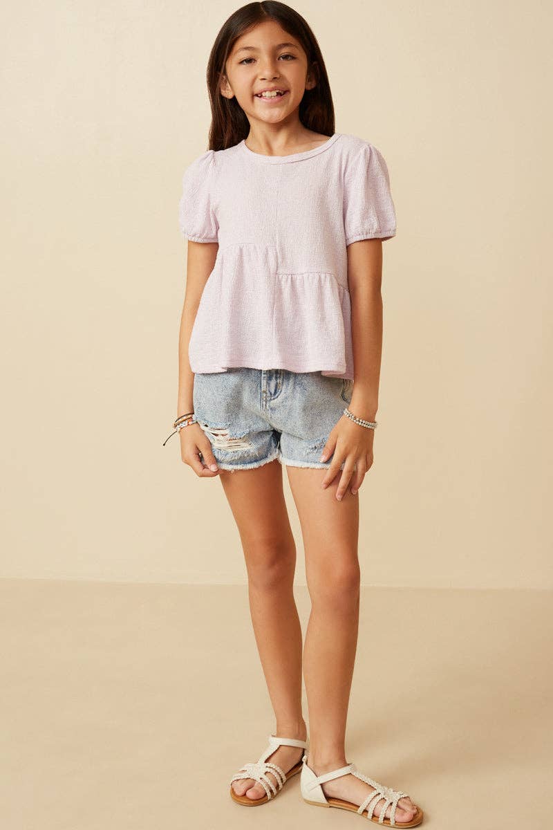 Textured Puff Sleeve Asymmetric Top