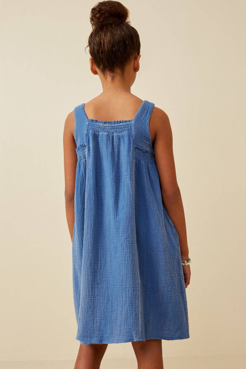 Washed Textured Smock Dress