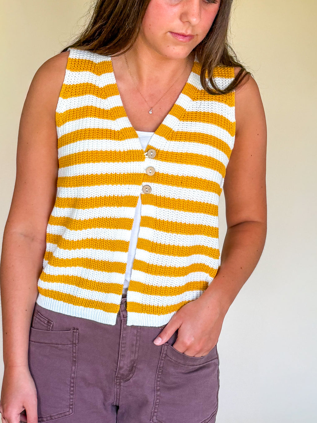 Striped Button-Front Sweater Vest