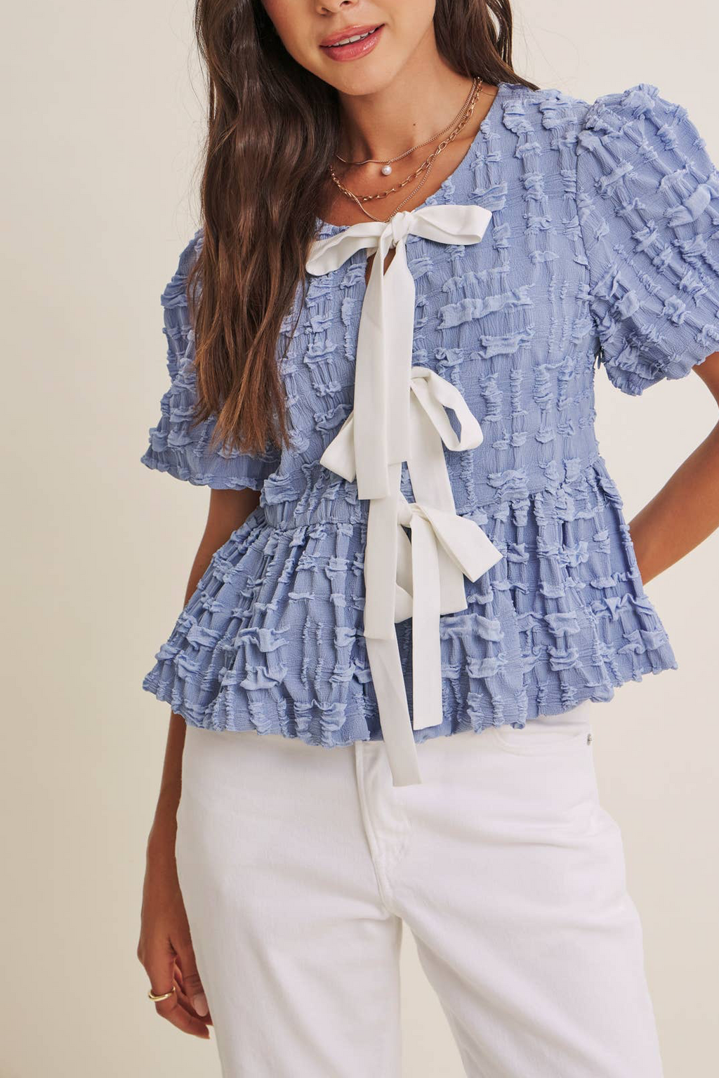 Bubble Textured Babydoll Blouse