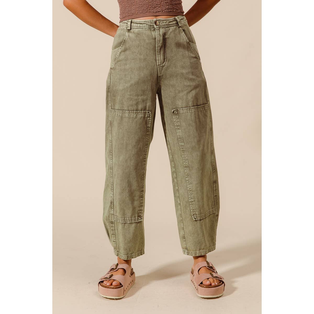 Taupe Cargo Barrel Pants