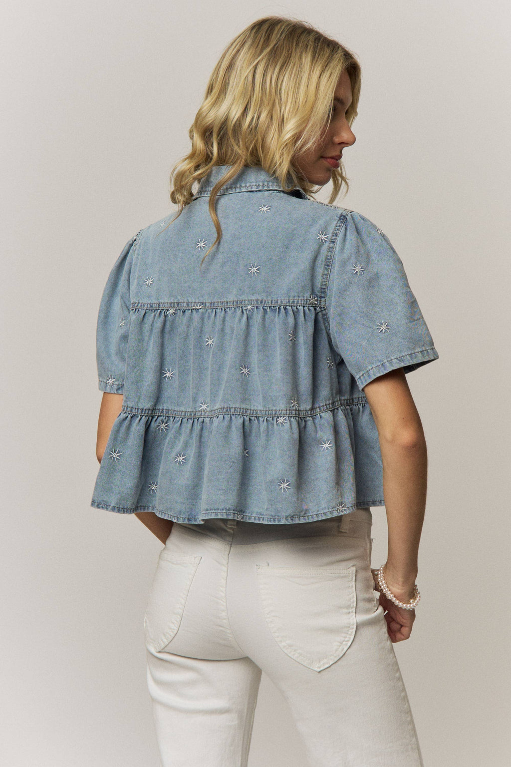 Star Embroidered Denim Shirt