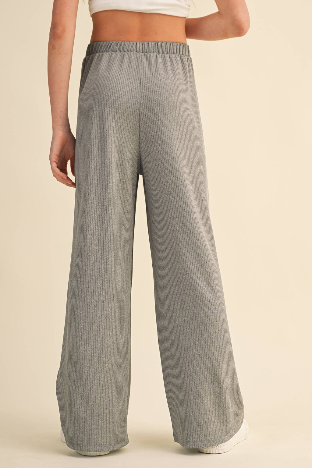 Wide Leg Pull On Rib Knit Pants