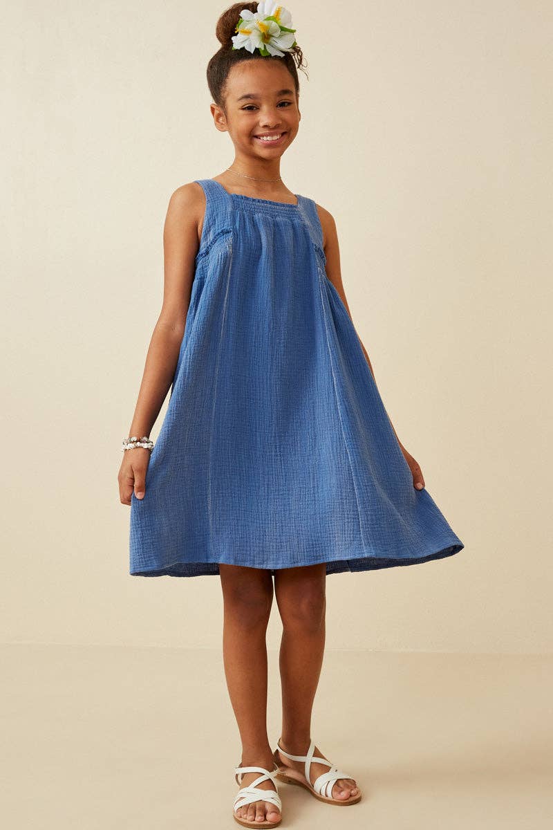 Washed Textured Smock Dress